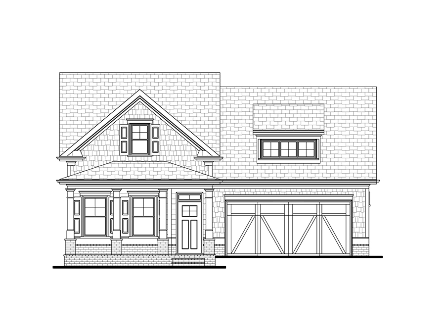 Front elevation of the available Gibson RP with Bonus homeplan at Marlowe in Woodstock.